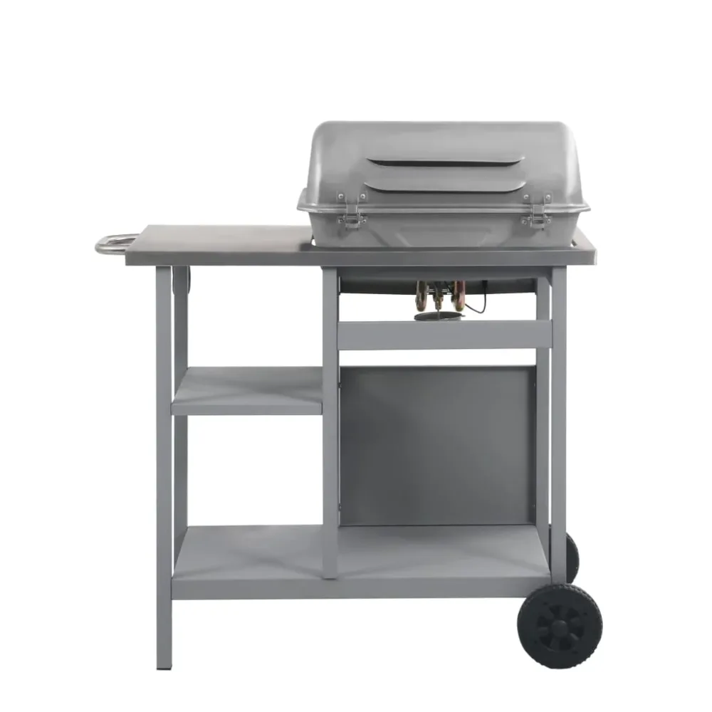 Gas BBQ Grill with 3-layer Side Table Black and Silver – Image 3