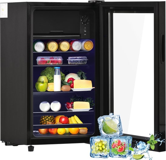 Mini-réfrigérateur autonome - Réfrigérateur à boissons silencieux - Avec compartiment congélateur de 6L - Éclairage LED - Capacité de 76 litres - Chambre et bureau - 40,0x43,5x71,6 cm