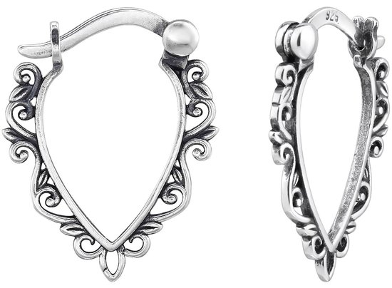 Joie|S - Boucles d'oreilles Bali Argent - Boucles d'oreilles ovales 18 x 14 mm - ovale ajour en filigrane élégamment décoré - Fermoir français - oxydé