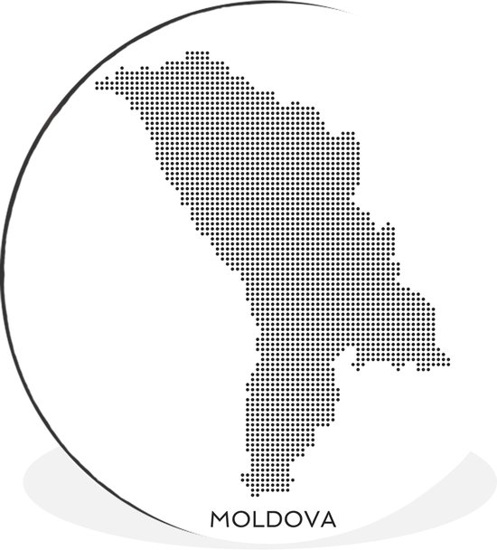 Illustration de la Moldavie en noir et blanc sur fond blanc Cercle mural aluminium ⌀ 120 cm - tirage photo sur cercle mural / cercle vivant / cercle jardin (décoration murale) XXL / Groot format!