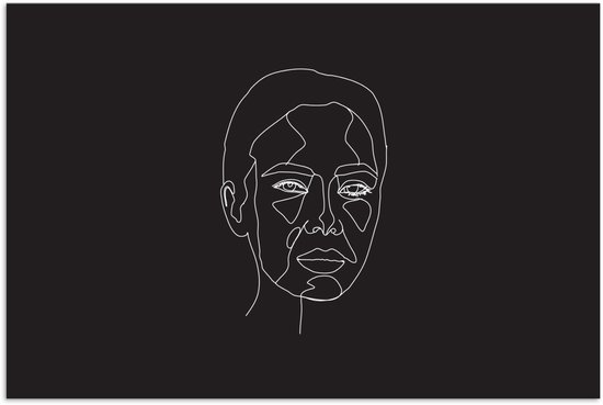 Line face avant d'une femme sur fond noir Poster papier 60x40 cm - Tirage photo sur Poster (décoration murale salon / chambre)