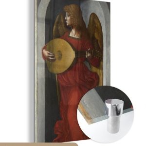MuchoWow® Peinture sur verre 40×60 cm – Peinture acrylique sur verre – Un ange en rouge avec un luth – Leonardo de Vinci – Photo sur verre – Peintures