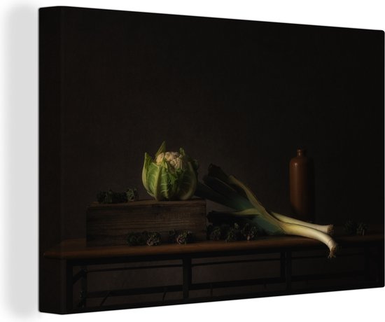 Nature morte aux légumes d'hiver comme le poireau 120x80 cm - Tirage photo sur toile (Décoration murale salon / chambre)