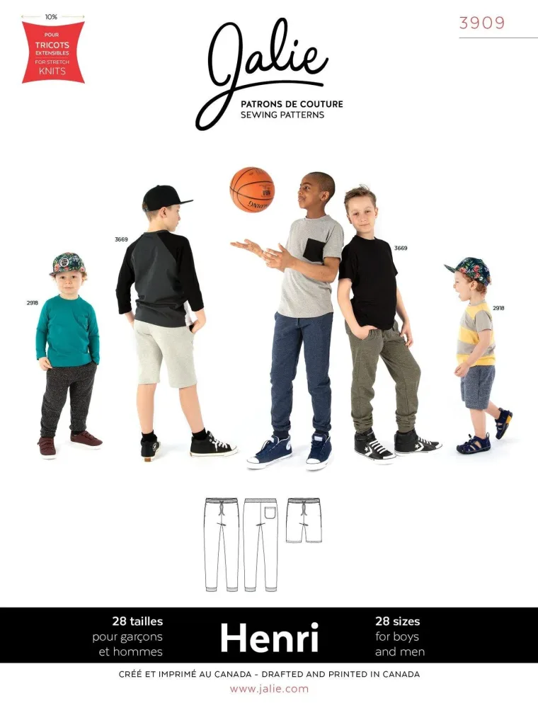 Pantalon jogging et short HENRI 3909 | Patron papier - Jalie