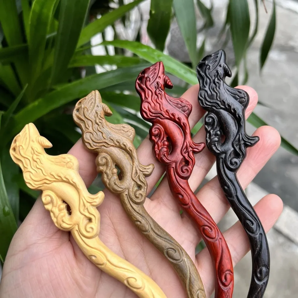 Natural Wooden Hair Stick Set - 20cm Mythical Creature Design (山海鲸) – Image 3