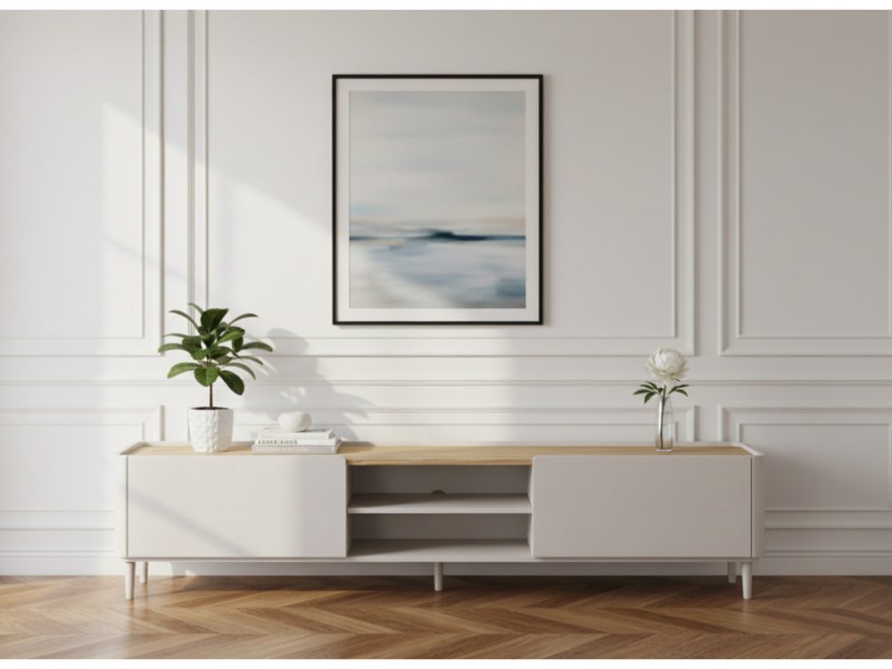 Meuble TV 1 porte 1 tiroir 220 cm ANYRA pieds en bois massif – Image 2
