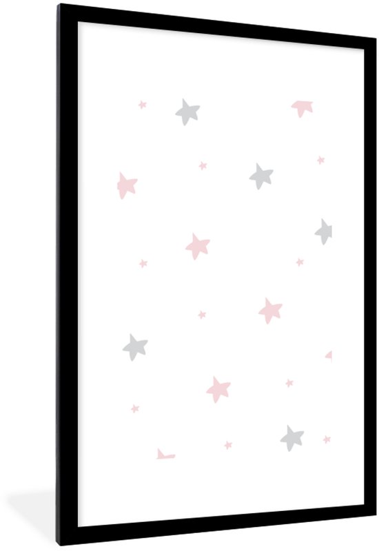 Illustration avec un motif d'étoiles roses et grises sur fond blanc 60x90 cm