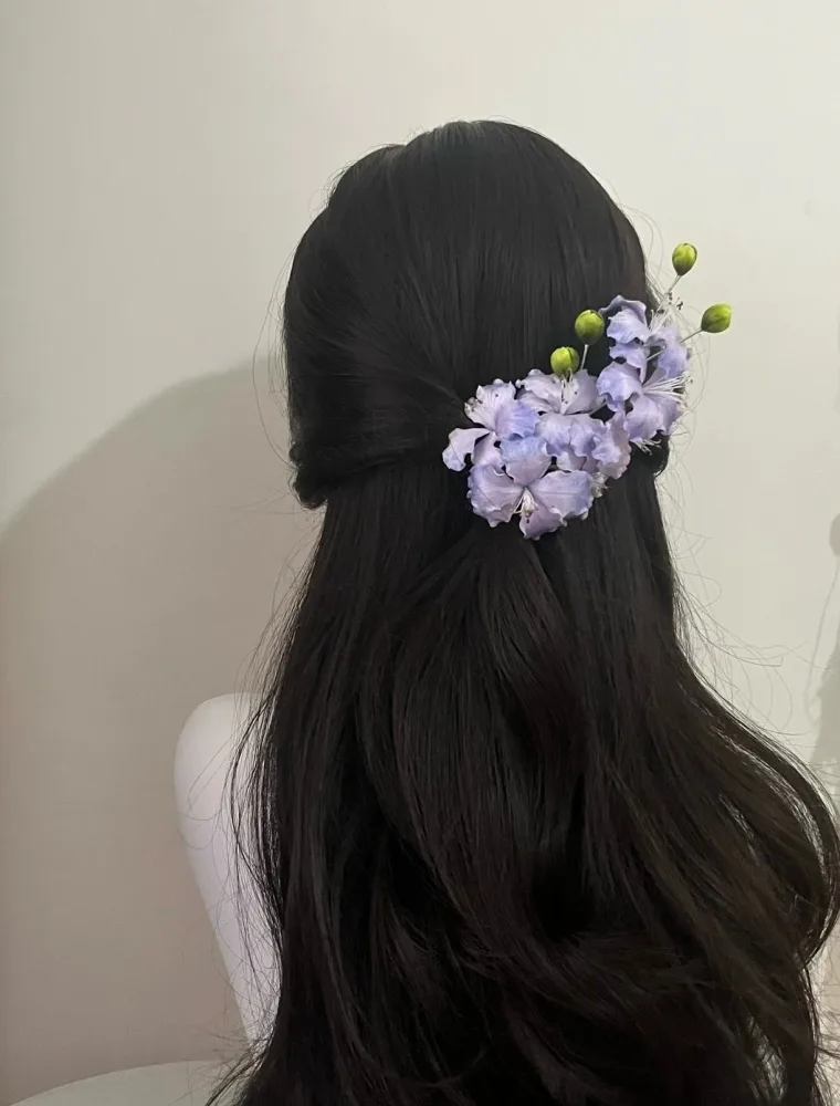 Handmade Mulberry Silk Ronghua Flower Hair Clip | Purple Floral Hair Accessory