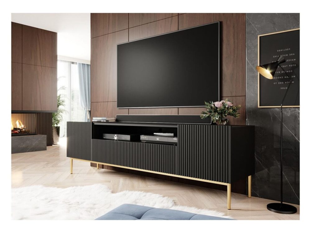 Ensemble KASHA avec Meuble TV 200 cm avec niche + Buffet 4 portes 200 cm pieds or – Image 3