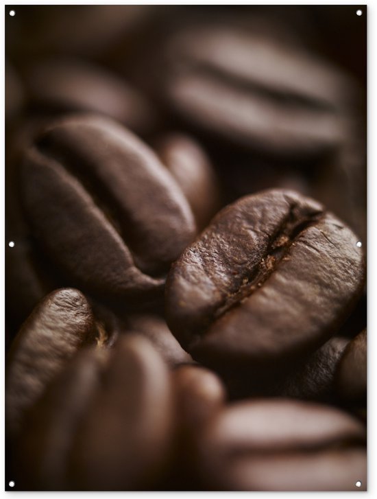 Gros plan sur les grains de café et la couleur marron foncé Affiche de jardin 120x160 cm - Toile de jardin / Toile d'extérieur / Peintures d'extérieur (décoration de jardin) XXL / Grand format!
