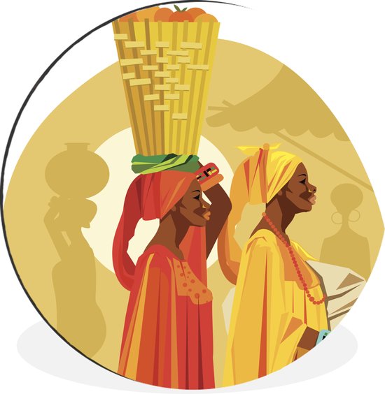 illustration de femmes africaines sur un marché dans une ville Cercle mural aluminium ⌀ 60 cm - impression photo sur cercle mural / cercle vivant / cercle jardin (décoration murale)
