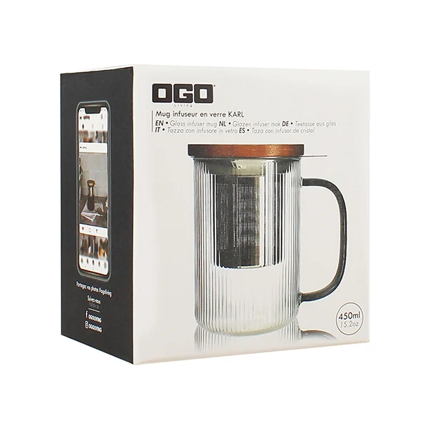 Tisanière mug Karl en verre borosilicate anse gris fumé 475 ml Ogo – Image 3