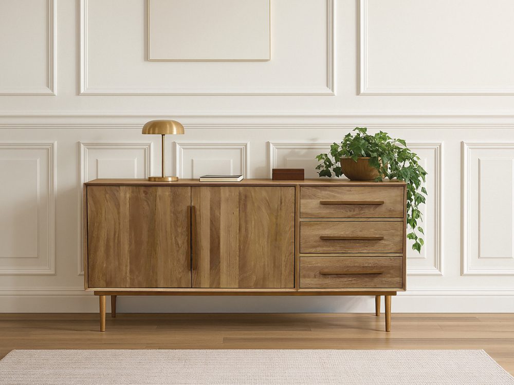 Buffet 2 portes 3 tiroirs 180 cm BRUGES bois massif de manguier – Image 2