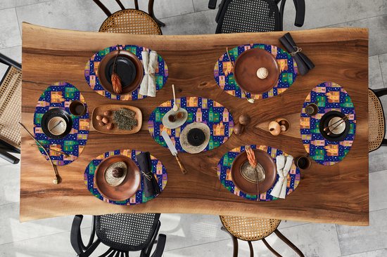 Napperons ovales - Sous-verres - Sets de table ovales - Hiver - Motif - Maison - 8 pièces