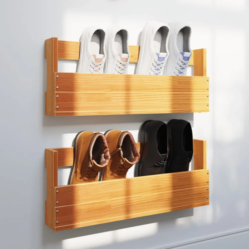 Wall-mounted Shoe Racks 2 pcs Wax Brown 59×8.5×23.5 cm Solid Wood Pine Wall-mounted Shoe Racks 2 pcs Wax Brown 59×8.5×23.5 cm Solid Wood Pine