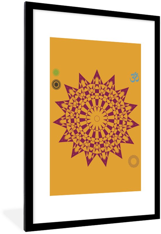 Illustration d'un mandala violet sur fond jaune 60x90 cm