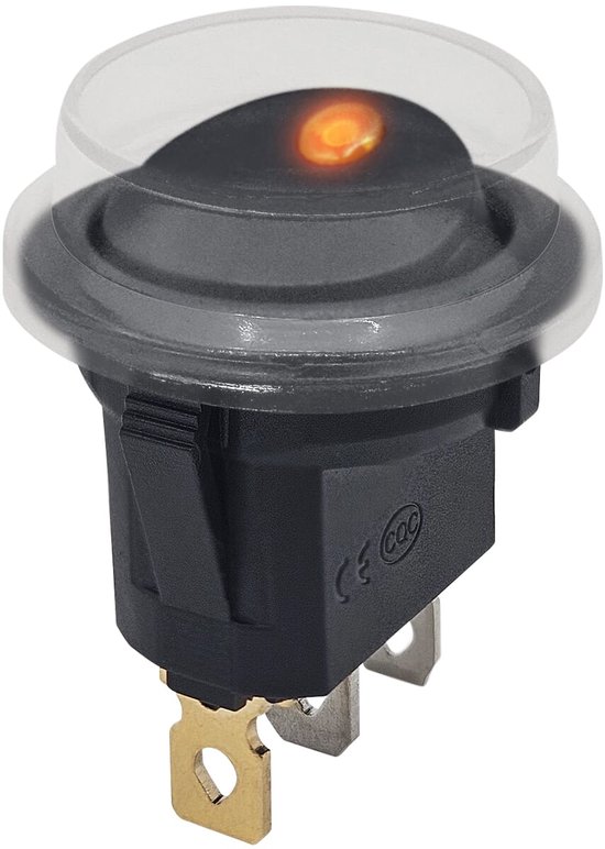 Interrupteur à bascule ProRide ON-OFF KCD2-12 - avec capuchon de protection - 3 broches - Rond - 12V/20A - Indicateur LED Oranje