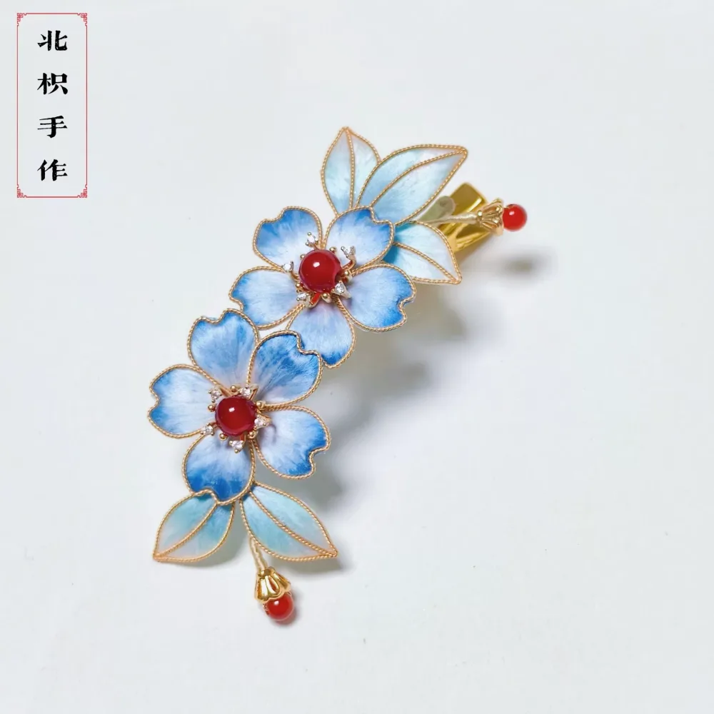 Handmade Ronghua Blue Hair Clip - Luxurious Silk Floral Hair Accessory – Image 3