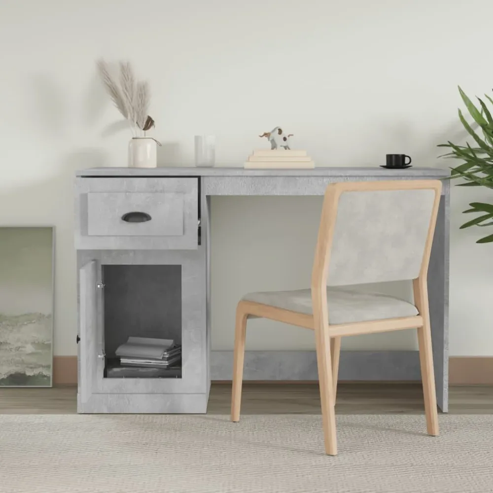 Desk with Drawer Concrete Grey 115x50x75 cm Engineered Wood – Image 3