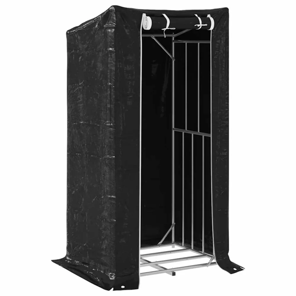 Firewood Rack with Rain Cover 100x80x200 cm Galvanised Steel – Image 2