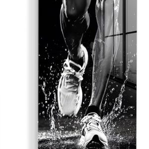 MuchoWow® Peinture sur verre 40×60 cm – Peinture acrylique sur verre – Chaussures de course – Enclos – Gouttes – Zwart – Photo sur verre – Décoration murale salon – Décoration murale chambre – Peintures