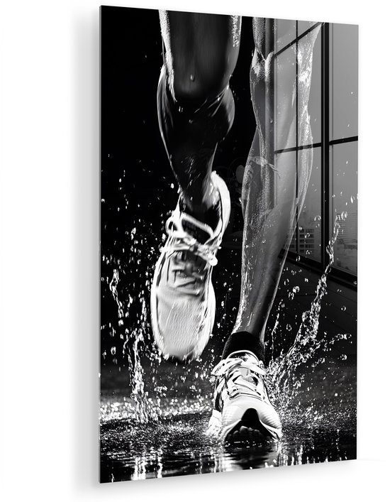 MuchoWow® Peinture sur verre 40x60 cm - Peinture acrylique sur verre - Chaussures de course - Enclos - Gouttes - Zwart - Photo sur verre - Décoration murale salon - Décoration murale chambre - Peintures
