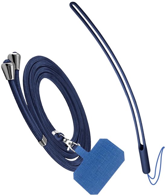 Jaym, Étui en silicone Compatible avec Apple iPhone 15 Plus avec cordon de cou et de poignet, Blauw