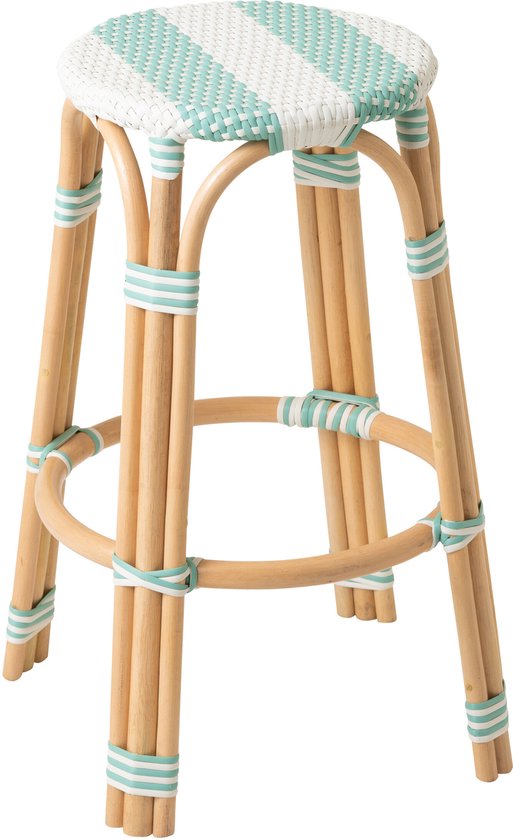 J-Line Tabouret Ligné - roseau/rotin/bambou - bleu clair/blanc - large - 2 pièces