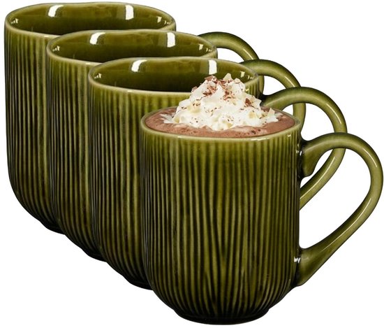 Mica Decorations Tasse à café / tasse à thé Nusa - 4x - vert - 220 ml - tasses - céramique