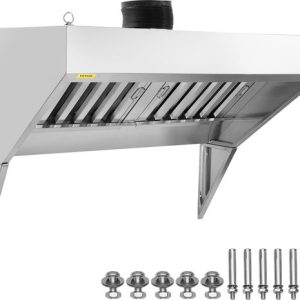 Hotte de Cuisine Commerciale VEVOR, Hotte d&rsquo;Extraction 1,2 M Pour Food Trucks, Hotte Murale en Acier Inoxydable Pour Remorque de Concession avec 2 Filets de Filtre à Huile en Forme de U Amovibles, Hotte Résistante à la Rouille