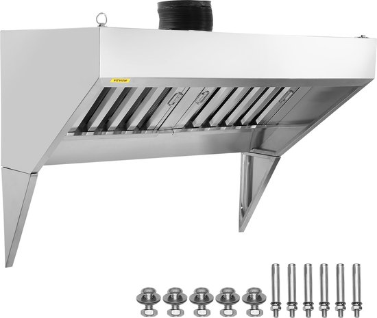Hotte de Cuisine Commerciale VEVOR, Hotte d'Extraction 1,2 M Pour Food Trucks, Hotte Murale en Acier Inoxydable Pour Remorque de Concession avec 2 Filets de Filtre à Huile en Forme de U Amovibles, Hotte Résistante à la Rouille