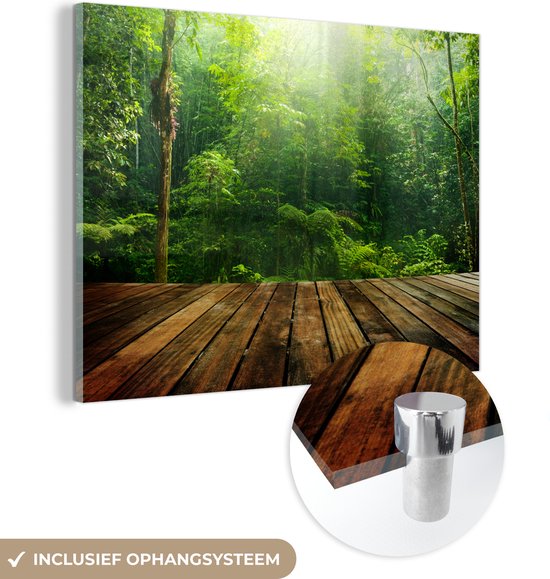 MuchoWow® Peinture sur verre 160x120 cm - Peinture sur verre - Sol - Bois - Jungle - Garçons - Filles - Enfants - Enfant - Photo sur verre acrylique - Peintures