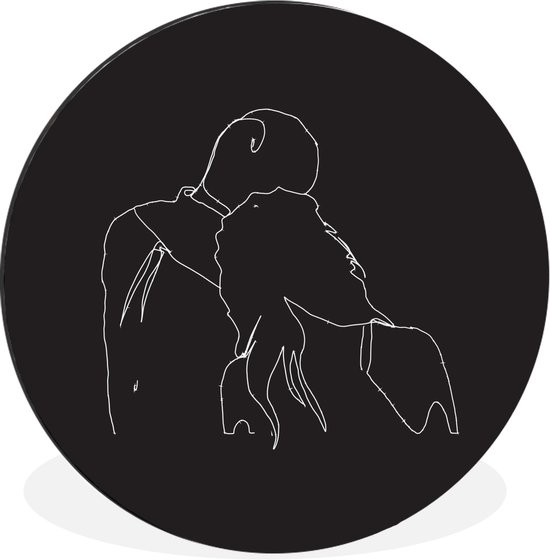 Illustration couple penchée sur fond noir Cercle mural aluminium ⌀ 120 cm - Tirage photo sur cercle mural / cercle vivant / cercle de jardin (décoration murale)