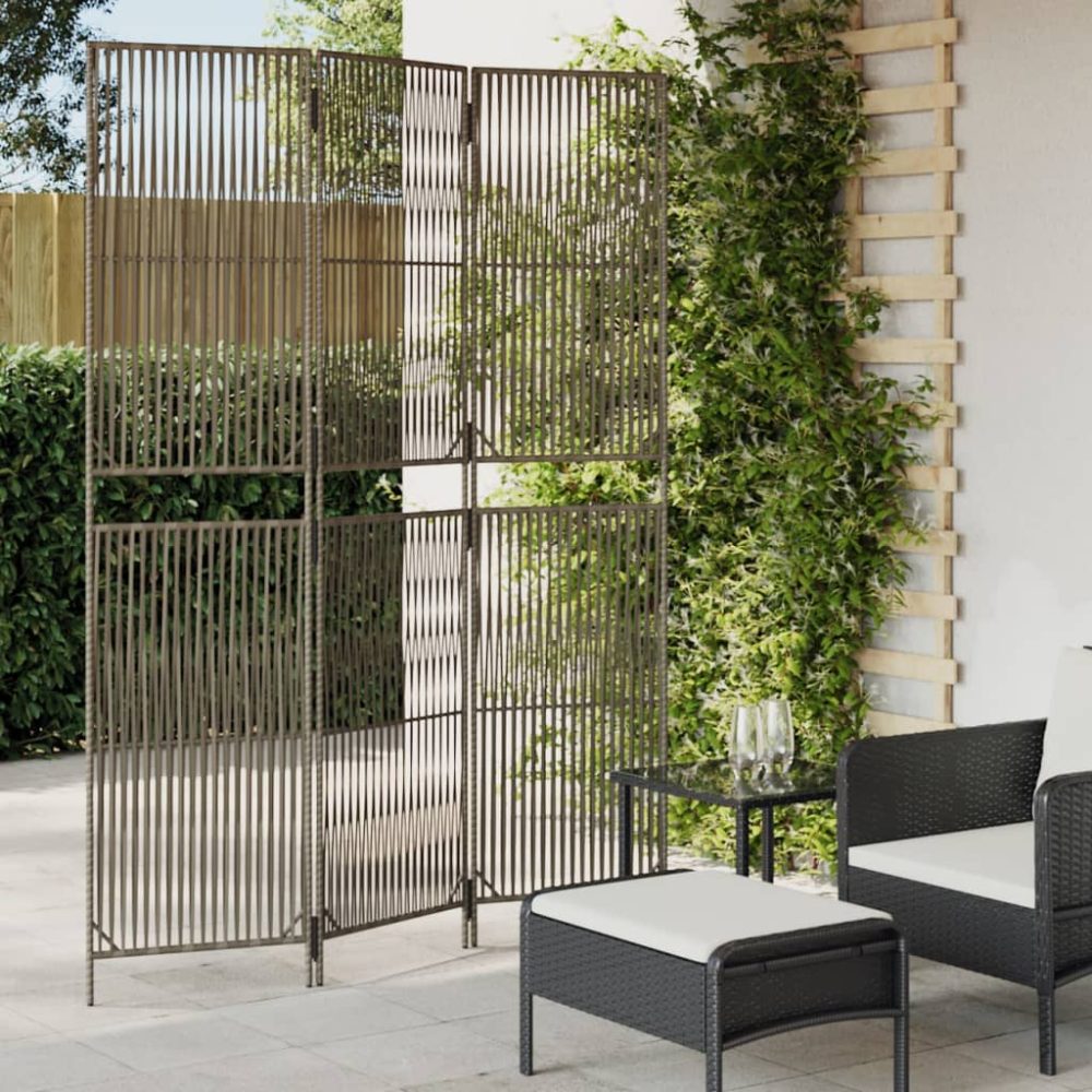 Room Divider 3 Panels Grey Poly Rattan