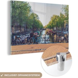 MuchoWow® Peinture sur verre 180×120 cm – Peinture sur verre – Amsterdam – Pont – Vélo – Photo sur verre acrylique – Peintures