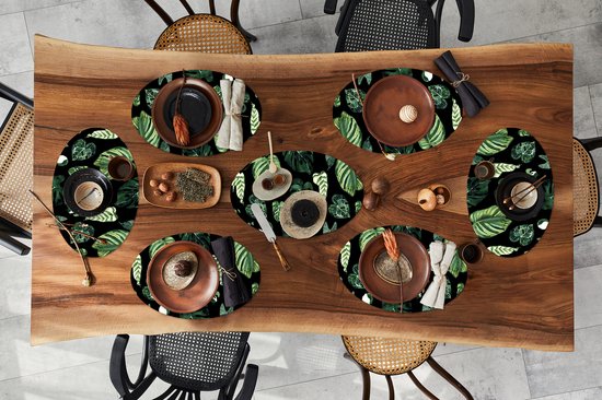 Napperons de table ovales - Sets de table - Sets de table ovales - Motifs - Feuilles - Plantes - 8 pièces