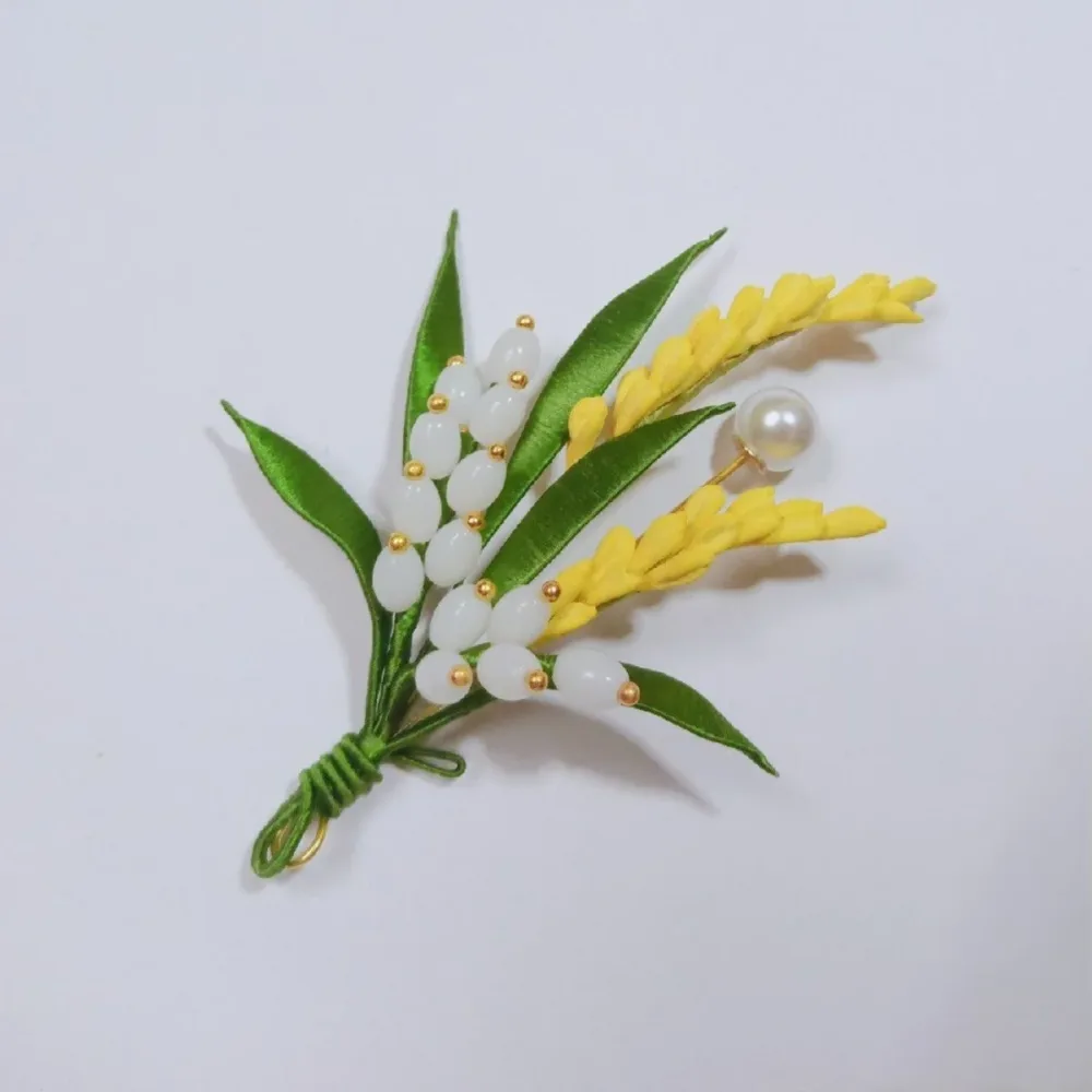 Handmade Thread-Wrapped Wheat Ear Brooch - Artisanal Chanhua Harvest Symbol Pin – Image 2