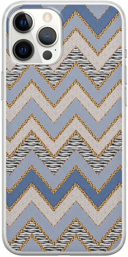 iPhone 12 Pro Max - Rétro zigzag | Apple iPhone 12 Pro Max | Étui en Siliconen TPU | Couverture arrière transparente