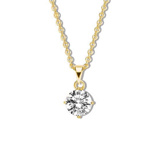 New Bling 9NB-1188 Collier en Argent avec Pendentif Zircone 5mm – Wit – Lien Ancre – 1.6mm – 40+5cm – Argent – Plaqué Or/ Or sur Goud New Bling 9NB-1188 Collier en Argent avec Pendentif Zircone 5mm – Wit – Lien Ancre – 1.6mm – 40+5cm – Argent – Plaqué Or/ Or sur Goud