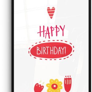 Illustration avec la citation Happy anniversaire et fleurs 80×120 cm Illustration avec la citation Happy anniversaire et fleurs 80×120 cm