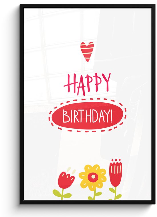 Illustration avec la citation Happy anniversaire et fleurs 80x120 cm