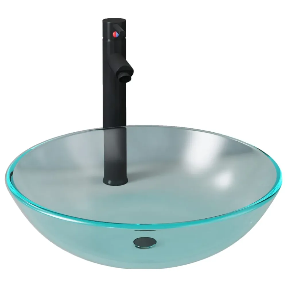Bathroom Sink with Tap and Push Drain Frosted Tempered Glass – Image 2