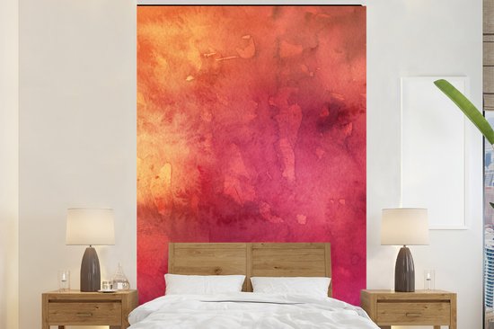 Oeuvre abstraite faite d'aquarelle avec des couleurs orange et rouge foncé 195x300 cm