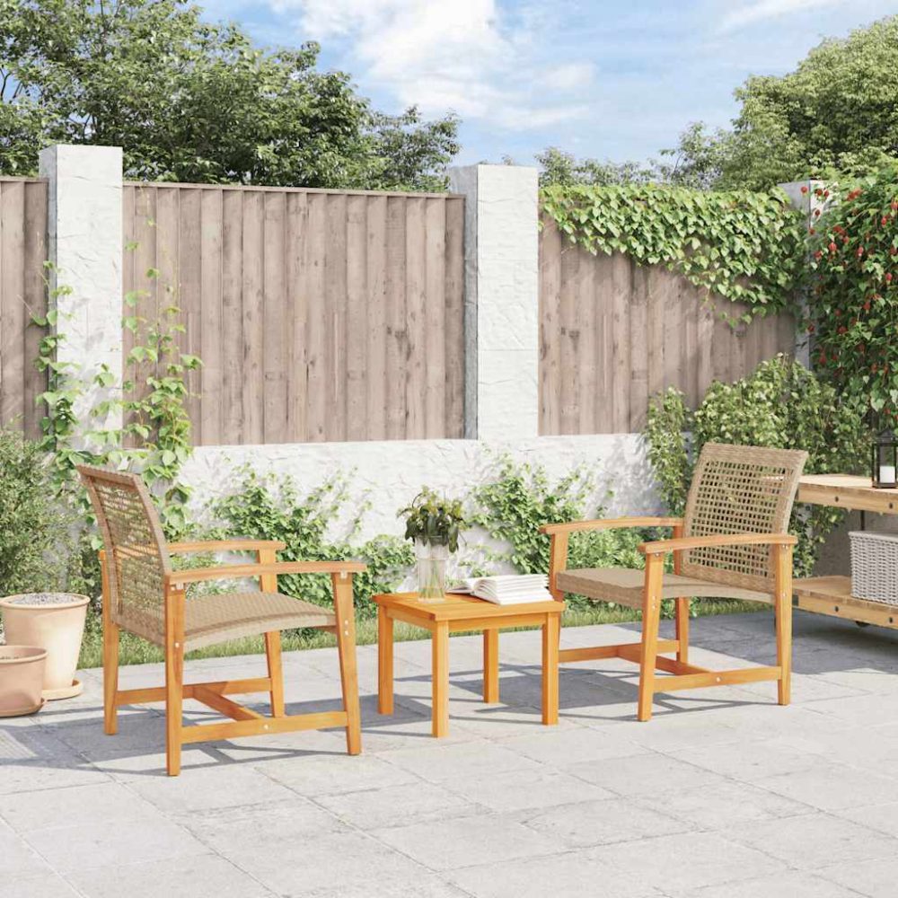3 Piece Bistro Set Beige Poly Rattan and Acacia Wood 3 Piece Bistro Set Beige Poly Rattan and Acacia Wood