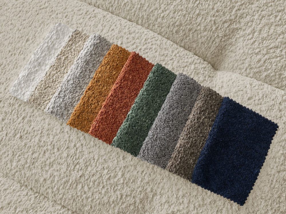 Canape droit convertible ouverture express 3 places CLOUD tissu bouclette avec pouf – Image 3