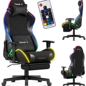 Huzaro Force 5.7 RGB – Chaise Gaming – ergonomique – avec éclairage RVB – fonctions réglables – velours – noir