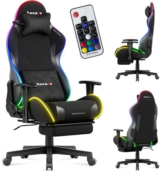 Huzaro Force 5.7 RGB - Chaise Gaming - ergonomique - avec éclairage RVB - fonctions réglables - velours - noir