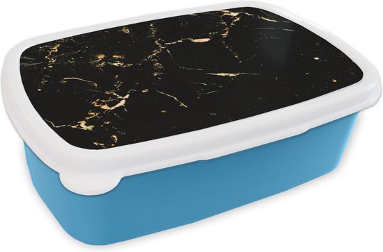 Lunch box Blauw - Lunch box - Boîte à pain - Marbre - Lime - Zwart - Or - 18x12x6 cm - Enfants - Garçon