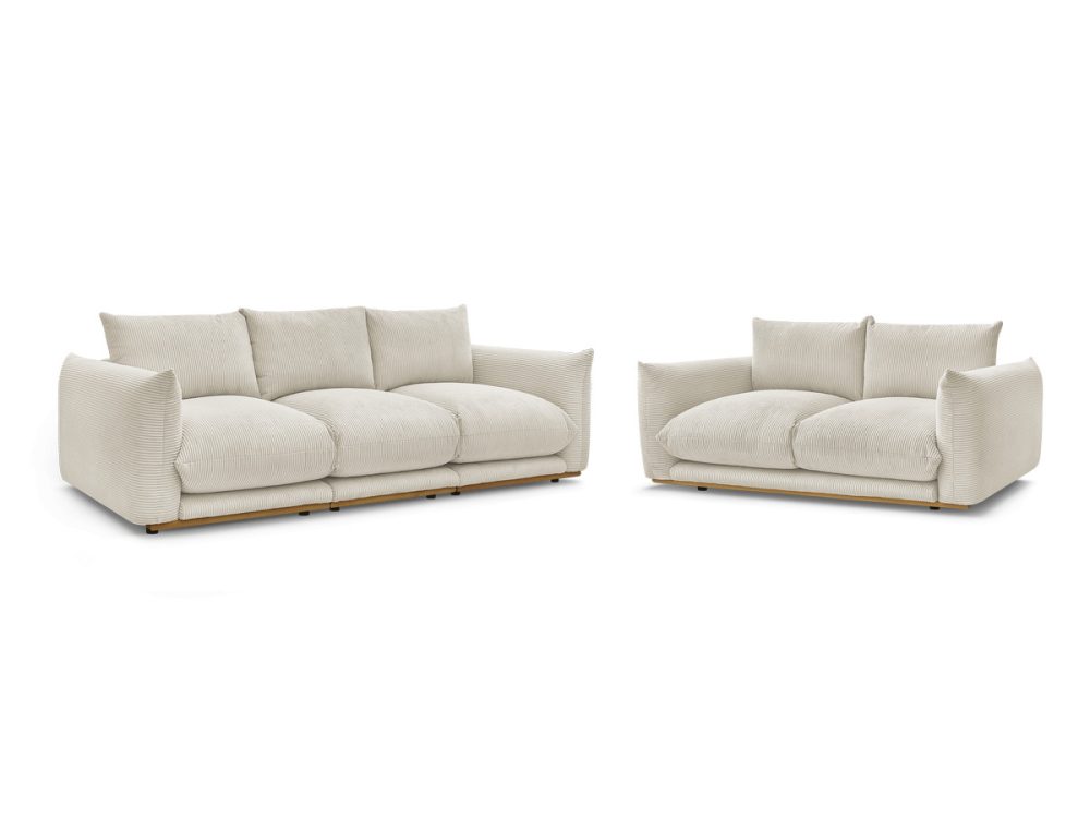 Ensemble canape droit fixe 3 + 2 places ERNEST tissu velours cotele