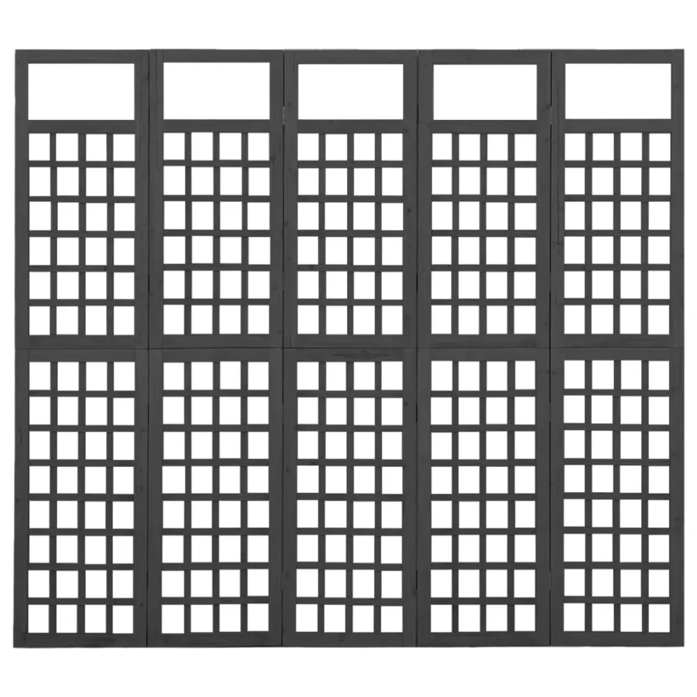 5-Panel Room Divider/Trellis Solid Fir Wood Black 201.5x180 cm – Image 3